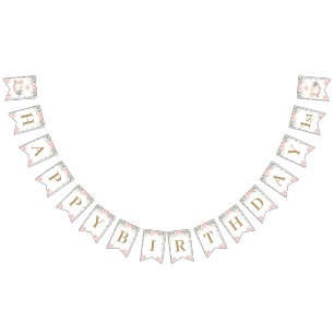 Bannière À Fanions Chic Bois Animaux Blush Rose Floral Anniversaire