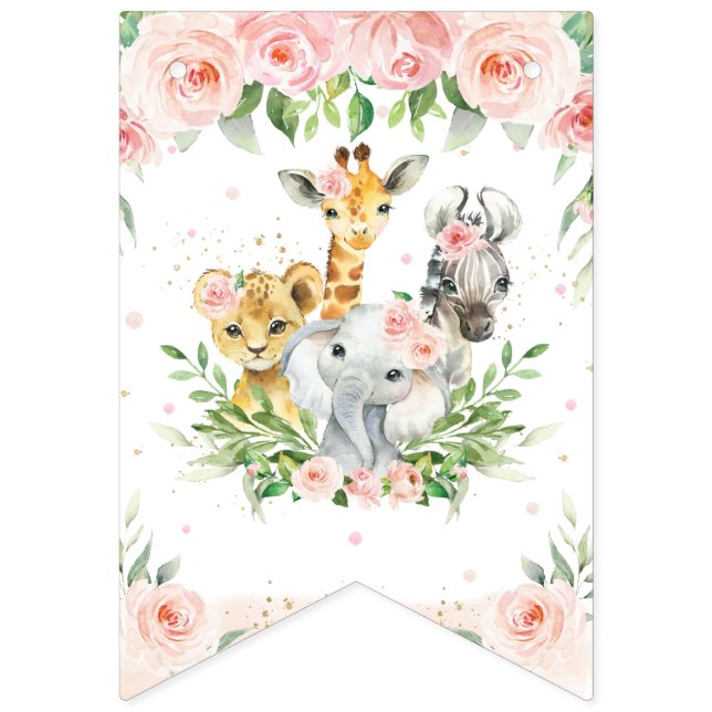 Bannière À Fanions Chic Jungle Animaux Blush rose Baby shower Floral (Seizième drapeau)