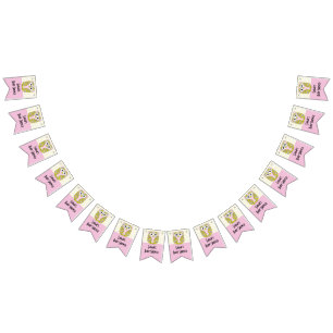 Bannière À Fanions Chouette de baby shower dans un arbre/rose, banniè