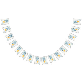 Bannière À Fanions Citron aux feuilles bleues illustration botanique