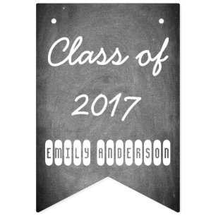 Bannière À Fanions Classe de 2017 Noir Blanc Chalkboard Typographie