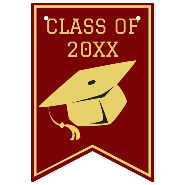 Bannière À Fanions Classy Design Gold sur Maroon Graduation Party (Premier drapeau)
