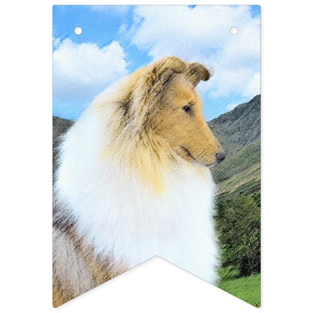 Bannière À Fanions Collie en Montagne (Rough) Peinture - Chien Art (Premier drapeau)