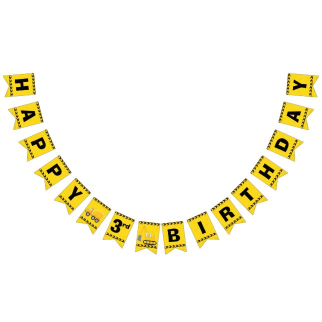 Bannière À Fanions Construction personnalisée Camion Enfants 3e fête  (Tout)
