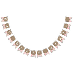 Bannière À Fanions Cottagecore rose Floral Rustique Dieu béni Baptême