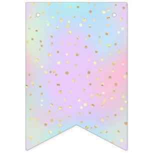 Bannière À Fanions Couleurs pastel bleu rose violet petit doré clair