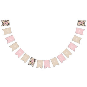 Bannière À Fanions Cowgirl Cow rose Terrain heureux anniversaire 