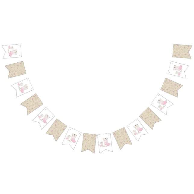 Bannière À Fanions Cowgirl Pays Western Thème Pink Baby shower (Tout)