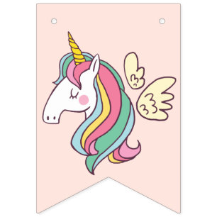 Bannière À Fanions Cute Birthday Doodle Flying Rainbow Unicorn