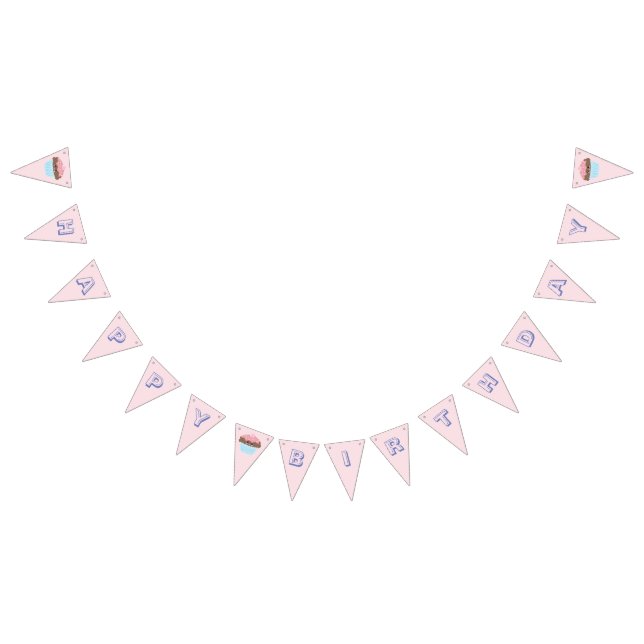 Bannière À Fanions Cute Girly Pastel Cupcake Rose Joyeux Anniversaire (Tout)
