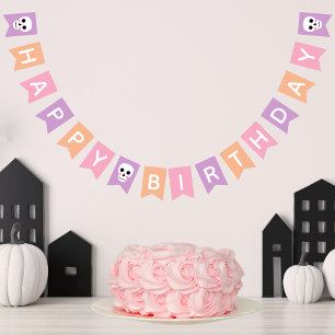 Bannière À Fanions Cute Skulls Pastel Halloween Joyeux Anniversaire