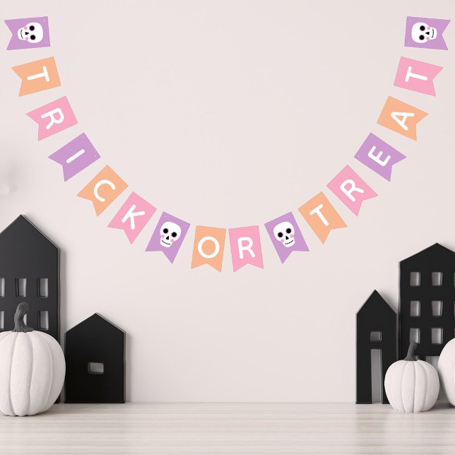 Bannière À Fanions Cute Skuls Pastel Halloween Trick ou Treat (Créateur téléchargé)