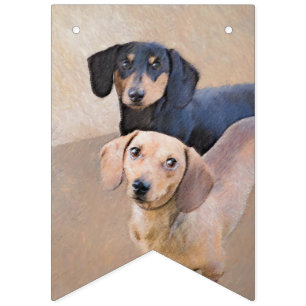 Bannière À Fanions Dachshund (Smooth) Peinture - Art Chien original