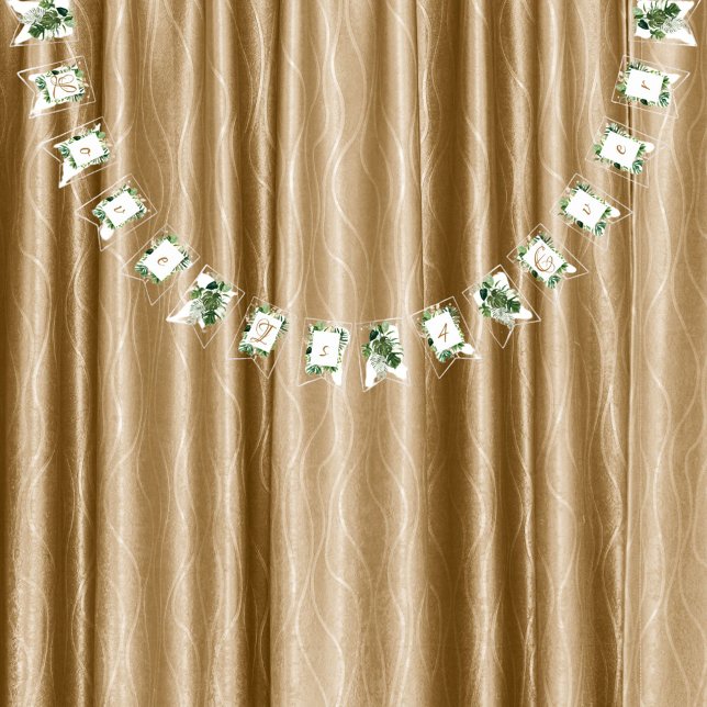 Bannière À Fanions Décoration de mariage aux feuilles tropicales vert (Créateur téléchargé)
