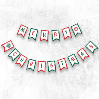 Bannière À Fanions Decorative Vintage Font Snowflakes Merry Christmas