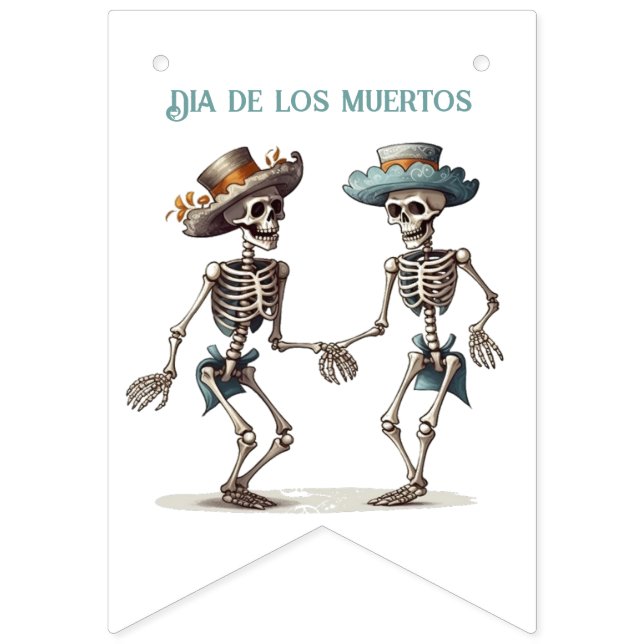 Bannière À Fanions Dia de los Muertos dansant squelettes personnalisa (Premier drapeau)