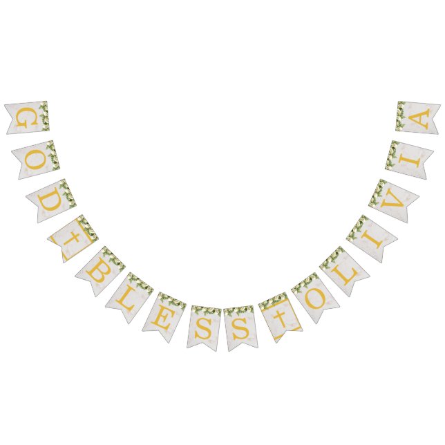 Bannière À Fanions Dieu Béni 6 Lettres Floral Calla Baptême Communion (Tout)