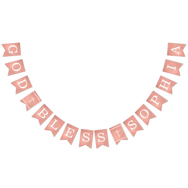 Bannière À Fanions Dieu Béni 6 Lettres Rose Gold Baptême Communion (Tout)