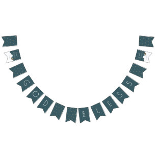 Bannière À Fanions Dieu Béni Crescent Lune et étoiles Marine Baptême 