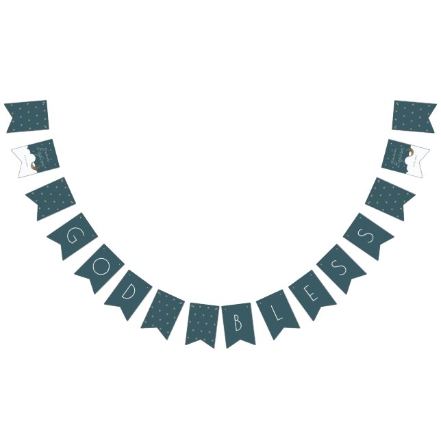 Bannière À Fanions Dieu Béni Crescent Lune et étoiles Marine Baptême  (Tout)