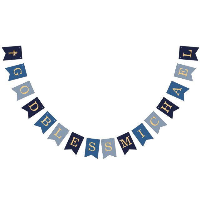 Bannière À Fanions Dieu Béni Garçon Bleu 7 Lettres Baptême Communion (Tout)