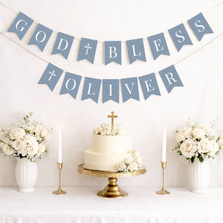 Bannière À Fanions Dieu bénisse Dusty Blue 6 Lettres Baptême Communio