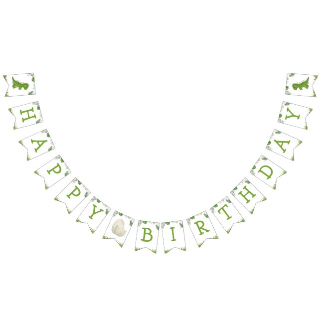 Bannière À Fanions Dinosaure Aquarelle d'anniversaire vert jaune (Tout)