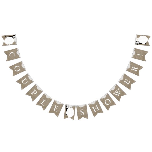 Bannière À Fanions Douche Couple en Burlap et dentelle blanche (Tout)