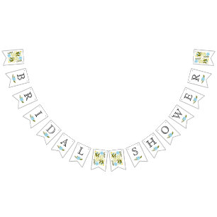 Bannière À Fanions Douche nuptiale aqua, fleurs jaunes mariage