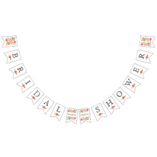 Bannière À Fanions Douche nuptiale corail rose fleurs sauvages mariag