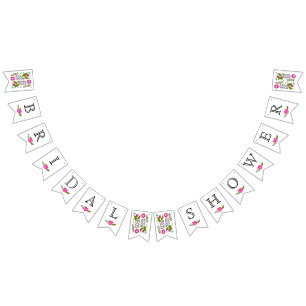 Bannière À Fanions Douche nuptiale rose chaudes fleurs d'aqua mariage