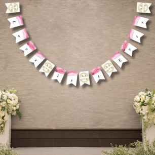 Bannière À Fanions Élégante Typographie Script Agate rose Décor Maria