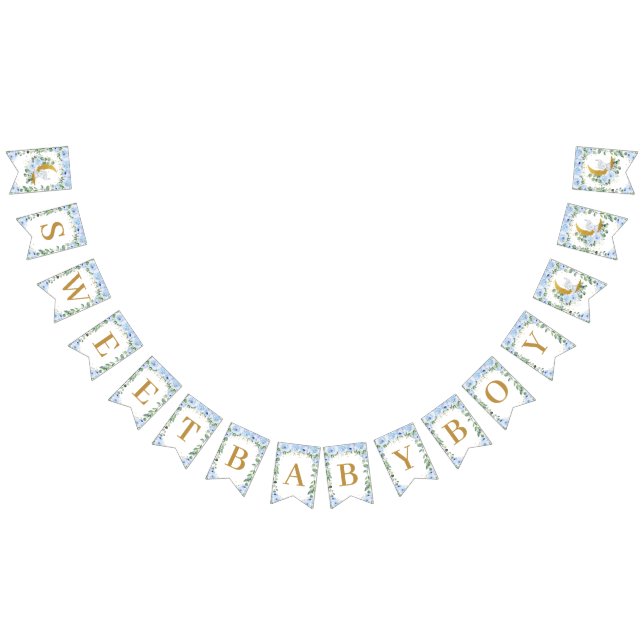 Bannière À Fanions Elephant croissant Lune Bleu Floral Boy Baby showe (Tout)