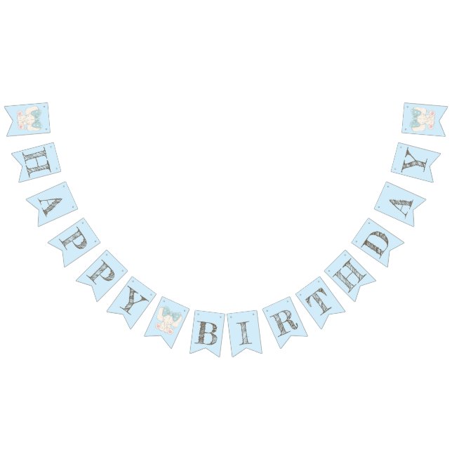 Bannière À Fanions Eléphant mignon avec un Bow.Joyeux anniversaire (Tout)