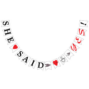 Bannière À Fanions ELLE A DIT OUI, Red Heart, Diamond Ring, Et Flèche