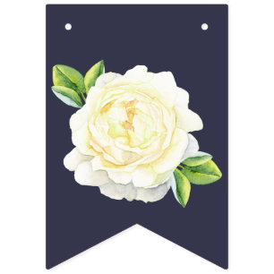 Bannière À Fanions ÉTAMINE rose de noce d'ivoire floral de bleu