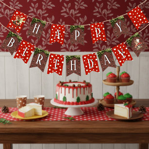 Bannière À Fanions Fée des Bois Champignon Pois Rouge Joyeux Annivers
