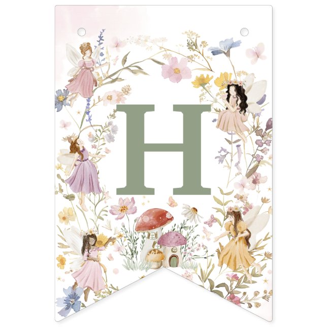 Bannière À Fanions Fées Fleur sauvage Fleurs Pré Fleurs Anniversaire  (Premier drapeau)