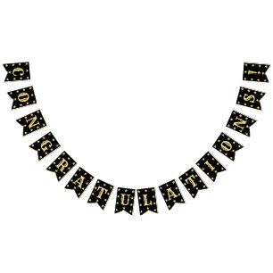 Bannière À Fanions Félicitations Black Gold Decor Modern Graduation
