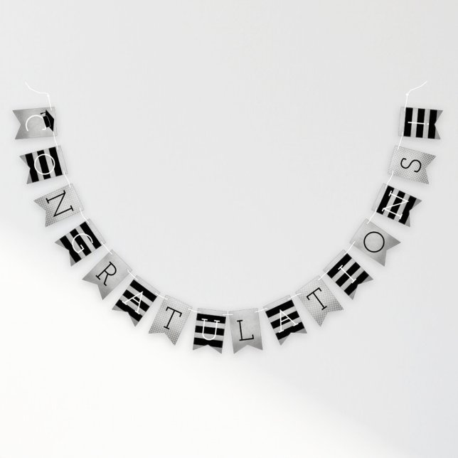 Bannière À Fanions Félicitations Fête de Graduation Moderne Argent (Créateur téléchargé)