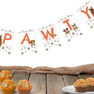Bannière À Fanions Fête d'anniversaire à thème pour chien paw-ty
