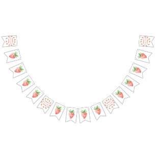 Bannière À Fanions Fête d'anniversaire de 1 an à l'aquarelle fraises