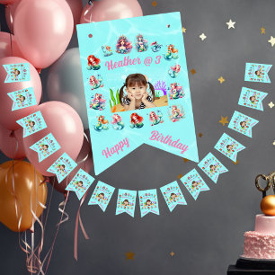 Bannière À Fanions Fête d'Anniversaire de enfant de thème de sirènes 