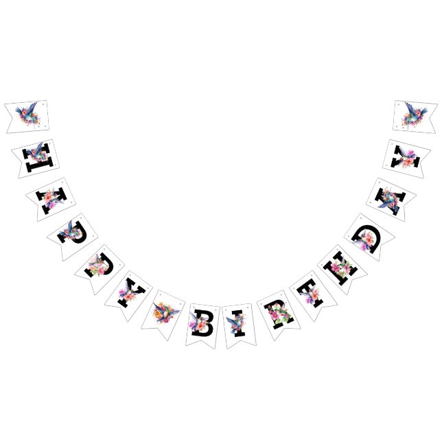Bannière À Fanions Fête d'anniversaire du Bouquet Floral de colibri (Tout)