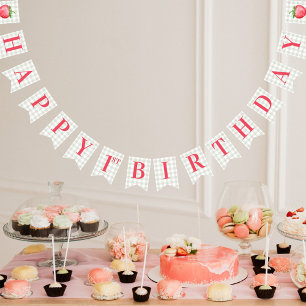 Bannière À Fanions Fête d'anniversaire première année fraise aquarell