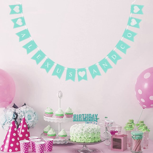 Bannière À Fanions Fête de Fête des mariées d'anniversaire turquoise  (Créateur téléchargé)