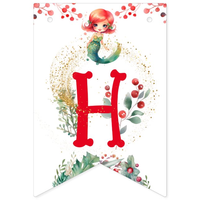 Bannière À Fanions Fête de la Sirène de Noël (Deuxième drapeau)