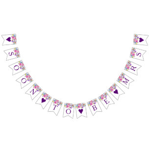Bannière À Fanions Fête des mariées de fleurs rose et bleue violet
