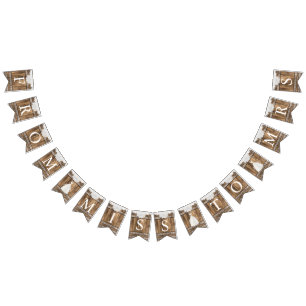 Bannière À Fanions Fête des mariées dentelle et bois - Mlle à Mme