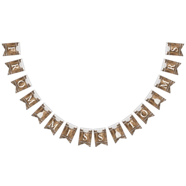 Bannière À Fanions Fête des mariées dentelle et bois - Mlle à Mme. (Tout)